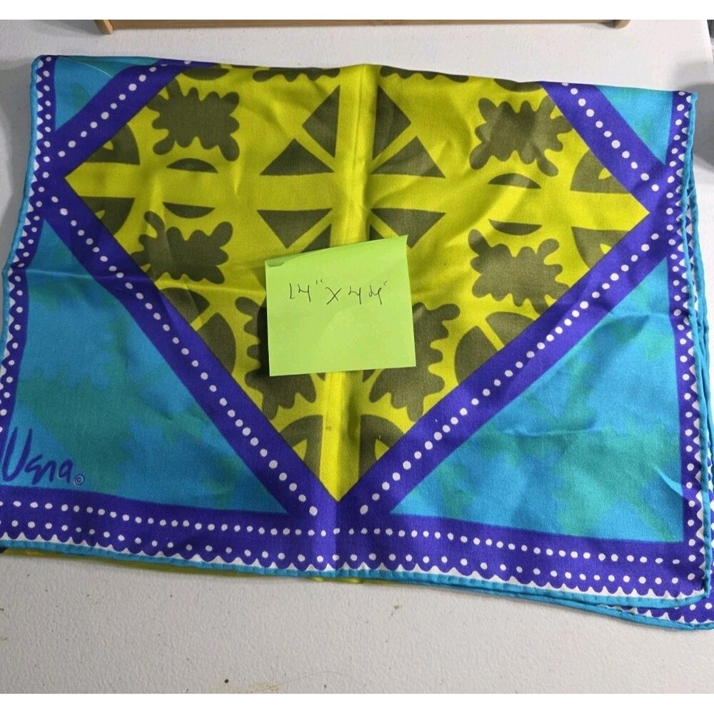 Vera Neumann Signed Oblong Scarf Purple Blue Green Yellow Abstract 44"x14"